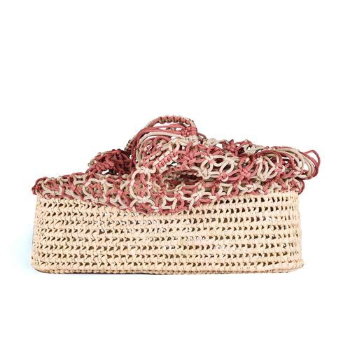 Raffia Beach Bag | Crocheted Kittan Handle Shoulder Tote for Women